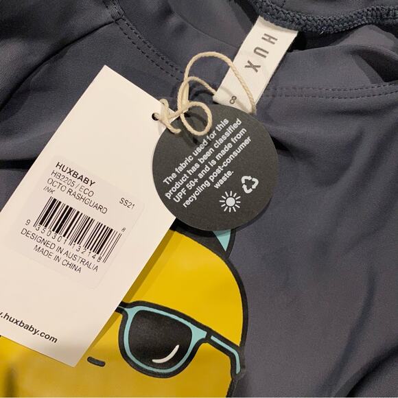 Huxbaby Unisex SPF Octopus Blue Gray Rashguard Swim Top - Picture 5 of 5